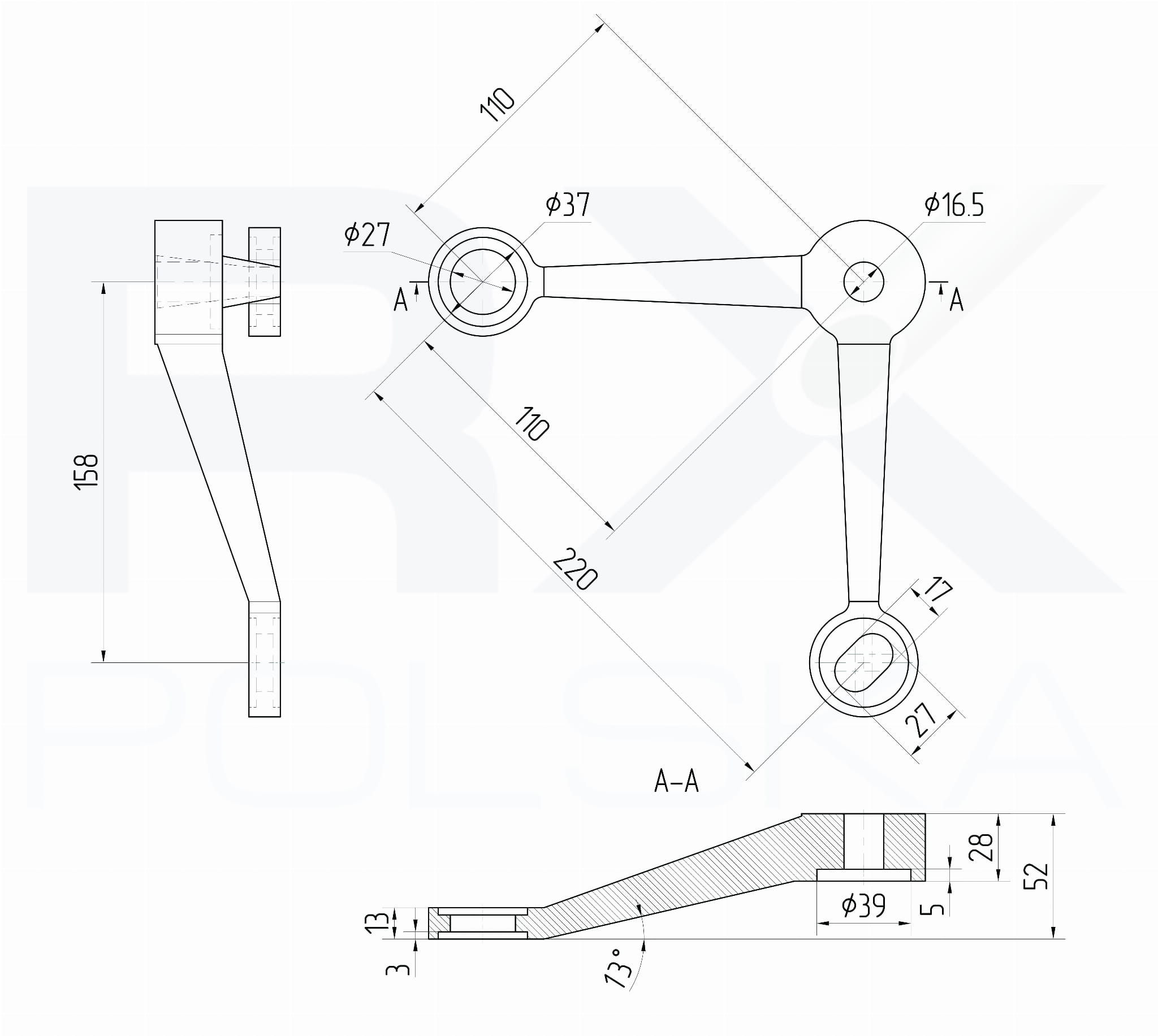 Spider glassadapter toveis 90°, AISI 316, SATIN - Bilde 3