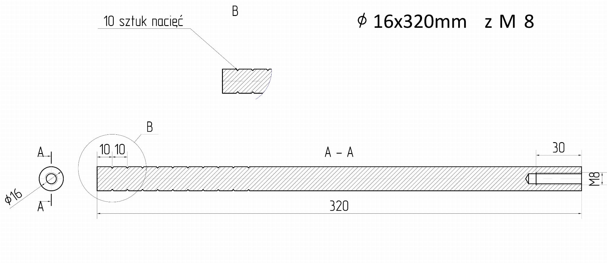 Stålanker fi 16x320mm M8 gjenger - Bilde 2