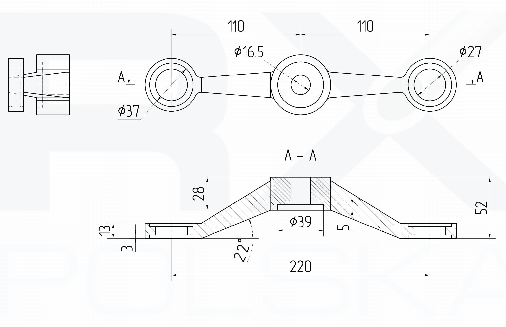 Spider glassadapter toveis - 180 º, AISI 316, SATIN - Bilde 2