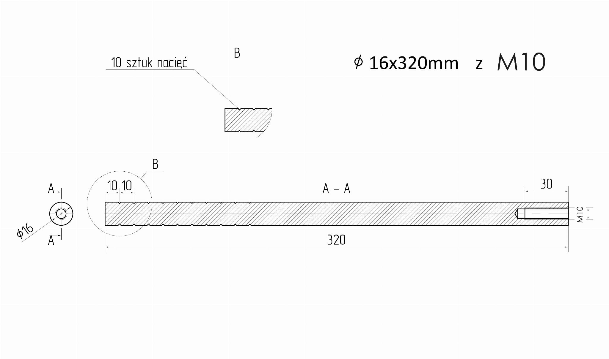 Stålanker fi 16x320mm M10 gjenger - Bilde 2